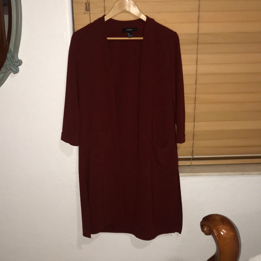 Burgundy long kimono with pockets